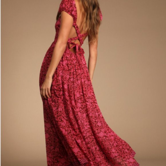 Free People Ultraviolet Burgundy Floral Lace-Up Maxi Dress NWT $148 - Picture 9 of 10
